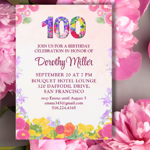 Invitation Florale 100e Anniversaire - Elégant 100