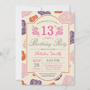 Invitation Florale 13e anniversaire Roses roses