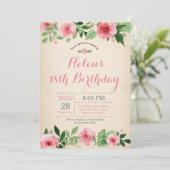 Invitation Florale 18e anniversaire Aquarelle rose (Debout devant)