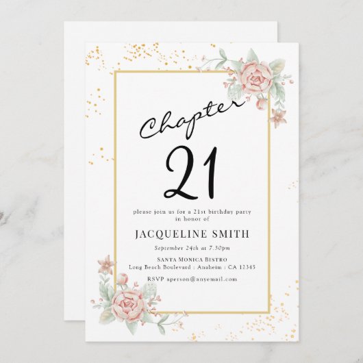 Invitation Florale 21e anniversaire (Devant / Derrière)