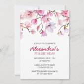 Invitation Florale 7e anniversaire Aquarelle rose (Devant)
