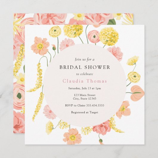 Invitation florale à la douche nuptiale (Devant / Derrière)