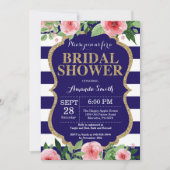 Invitation Florale à la douche nuptiale bleu et or (Devant)