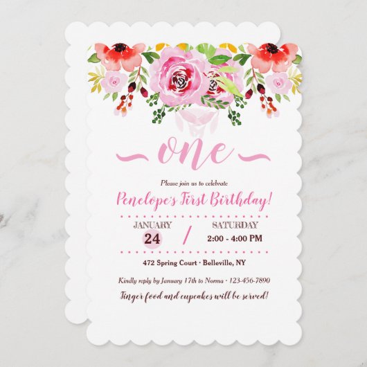 Invitation florale à l'aquarelle (Devant / Derrière)