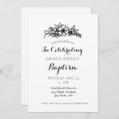 Invitation Florale Adulte Baptême (Devant / Derrière)