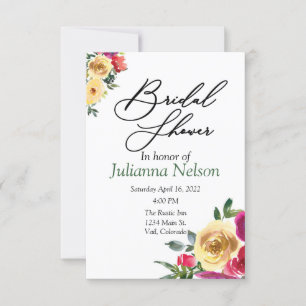 Invitation florale aquarelle citron et magenta