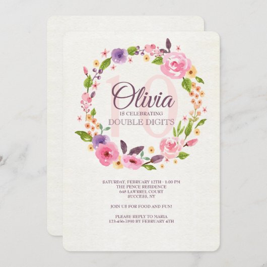 Invitation Florale Aquarelle Colorée (Devant / Derrière)