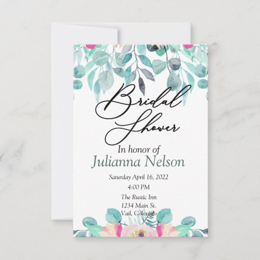 Invitation florale aquarelle rose de printemps (Devant)