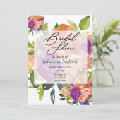 Invitation florale aquarelle violette et orange (Debout devant)