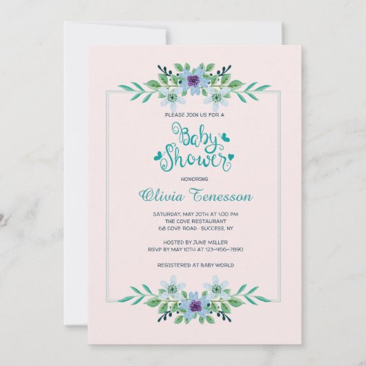 Invitation florale baby shower (Devant)
