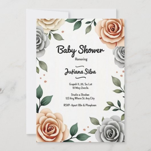 Invitation florale baby shower (Devant)