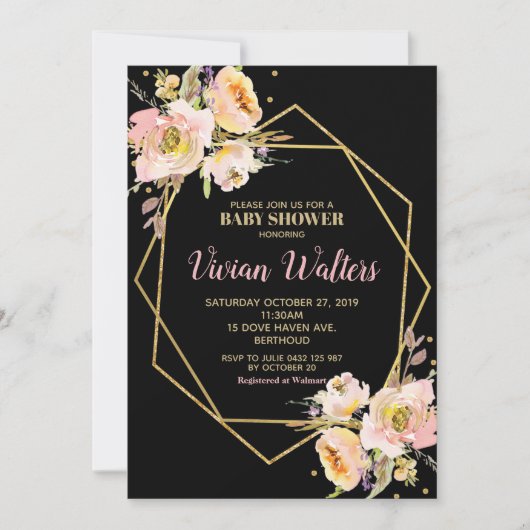 Invitation Florale Baby shower Girl Pink Blush (Devant)