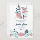 Invitation florale Baptême plat à main (Devant)