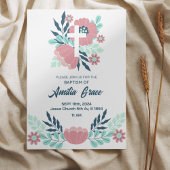 Invitation florale Baptême plat à main