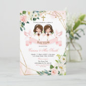 Invitation Florale Bautizo espagnol Twin Rose or (Debout devant)