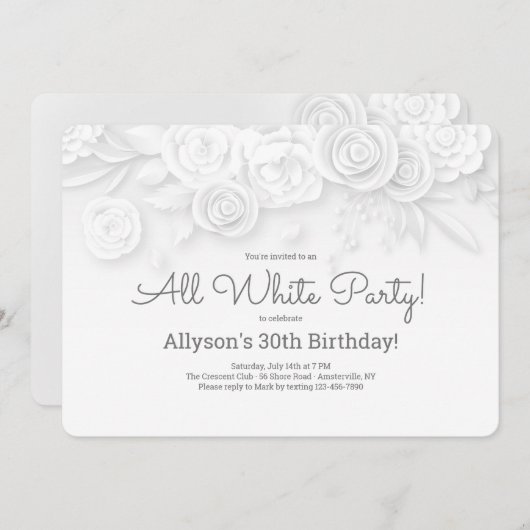 Invitation florale blanche (Devant / Derrière)