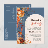 Invitation florale blanche pour le dîner de Thanks (Devant / Derrière)