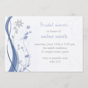 Invitation florale bleu-clair et grise de charme