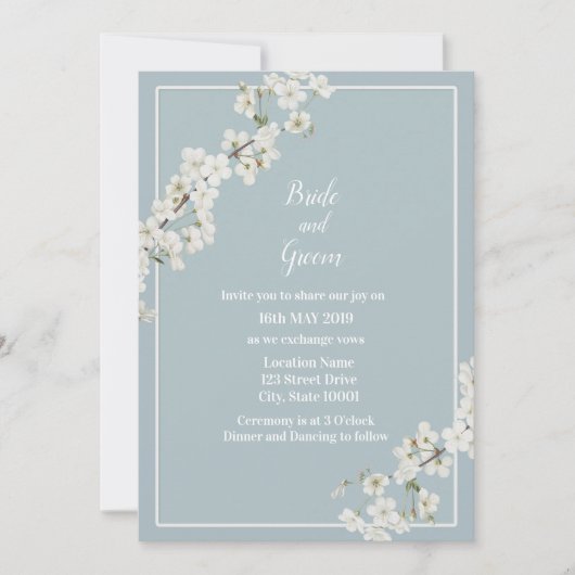 Invitation florale bleu et blanc poussiéreux (Devant)