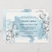 Invitation Florale Bleu Poudré (Devant / Derrière)