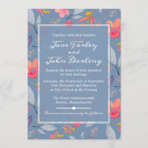 Invitation florale bleu poussiéreux
