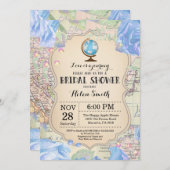 Invitation florale bleue de Fête de la mariée de (Devant / Derrière)