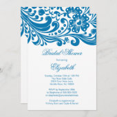 Invitation florale bleue de Fête de la mariée de (Devant / Derrière)