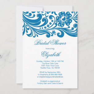 Invitation florale bleue de Fête de la mariée de