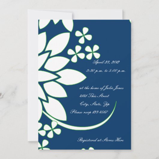 Invitation florale bleue et blanche de Fête de la (Devant)