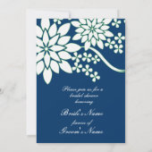Invitation florale bleue et blanche de Fête de la (Dos)