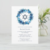 Invitation Florale Bleue et étoile de David| Bat mitzvah (Debout devant)