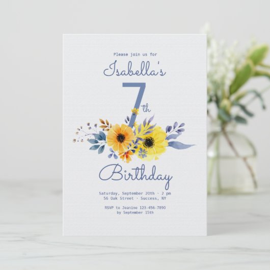 Invitation florale bleue et or (Debout devant)