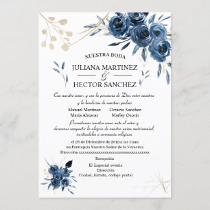 Invitation Florale Bleue et Or (Español)