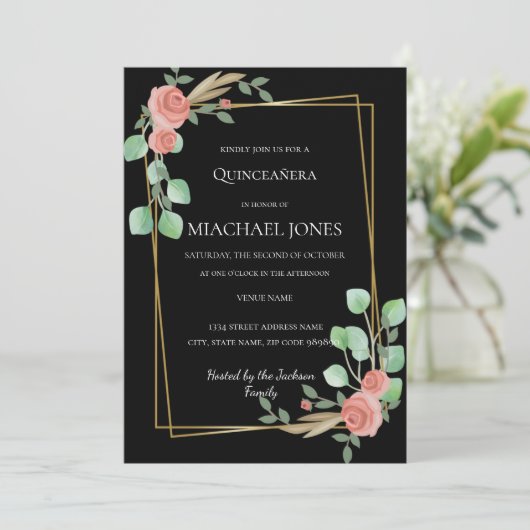 Invitation florale Blush Gold (Debout devant)