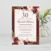 Invitation florale bordeaux doré pour 30e annivers (Debout devant)