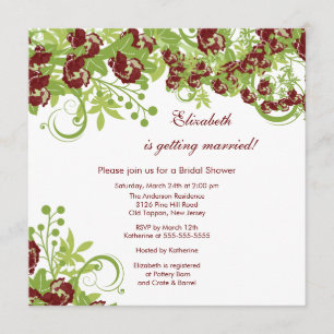 Invitation florale Bourgogne de Fête de la mariée