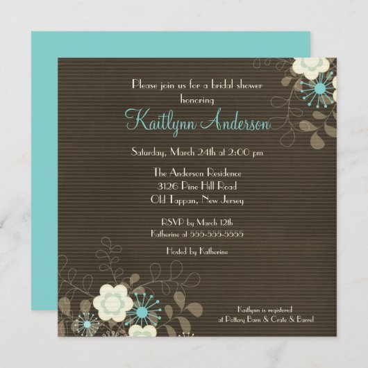 Invitation florale Brown à la mode de Fête de la (Devant / Derrière)