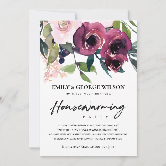 INVITATION FLORALE BURGUNDY BUNCH FLORAL HOUSEWARMINING PARTY (Devant)