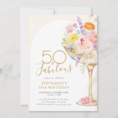Invitation Florale Champagne pour les 50 ans (Devant)
