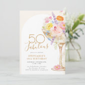 Invitation Florale Champagne pour les 50 ans (Debout devant)