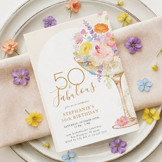 Invitation Florale Champagne pour les 50 ans