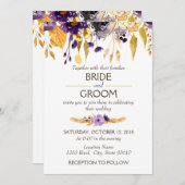 Invitation florale chic de Boho violet et jaune (Devant / Derrière)