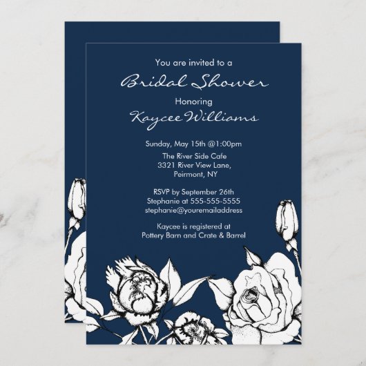 Invitation florale chic de Fête de la mariée (Devant / Derrière)