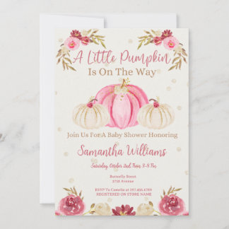 Invitation Florale Citrouille Rose Et Bourgogne