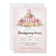 Invitation Florale Citrouille rose Thanksgiving