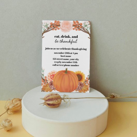 Invitation Florale Citrouille Thanksgiving