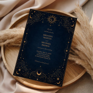 Invitation Florale Cosmique de Minuit Vintage Céleste