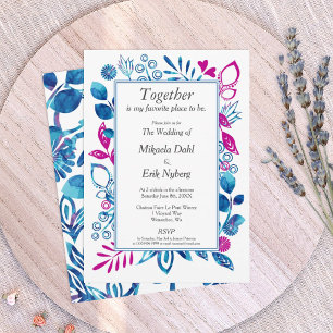 Invitation florale Crystal Blue et Magenta
