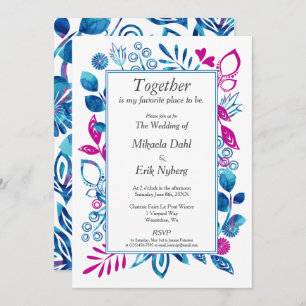 Invitation florale Crystal Blue et Magenta