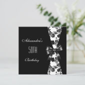 Invitation Florale Damask Noir Blanc 50e Anniversa (Debout devant)
